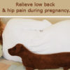 Woman using Dachshund Heating Pad to relieve lower back pain and hip during pregnancy