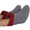 Microwave feet warmers in gray Berber Fleece with Red Cinder printed flannel