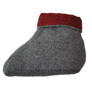 Microwavable Foot Warmers in gray Berber fleece with red printed flannel liner