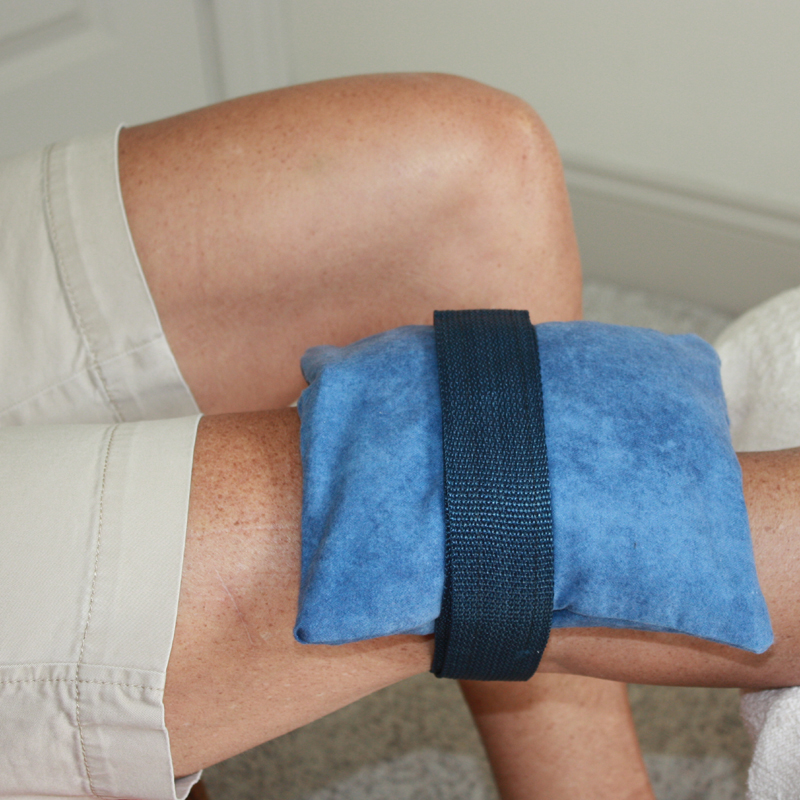 Knee Ice Pack strapped to woman's knee