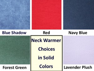 Microwave Neck Warmer 5 color choices in solids including Blue Shadow, Red, Navy Blue, Forest Green, & Lavender