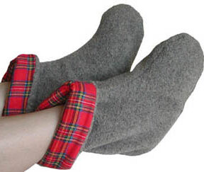 Foot Warmers in Gray Berber Fleece with Scotch Red Plaid cotton flannel liner