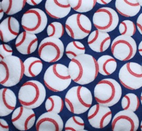 Back Warmer with white & red baseballs on a blue background