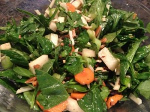 Spinach and Kohlrabi with Roasted Almond Oil