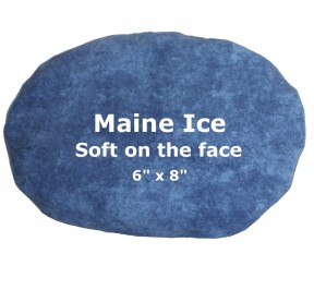 Medium blue ice pack, words say -- Maine Ice is Soft on the face, 6" x 8"