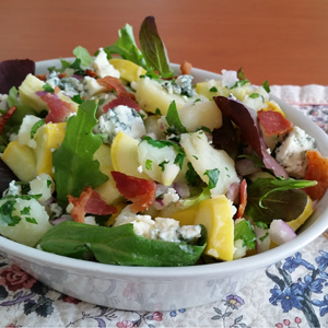 Potatoa Salad with spring greens, bacon, and blue cheese