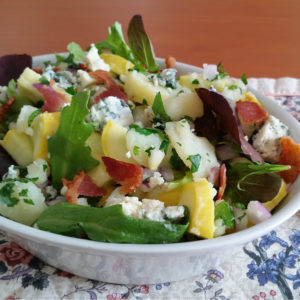 Potato Salad with spring greens, bacon, and blue cheese