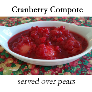 Cranberry Compote in a serving dish over pears