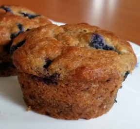 Banana Blueberry Muffins on a white plate